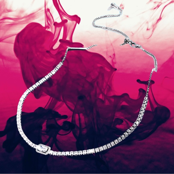 ❤️🆕 Women’s Silver-plated Cubic Zirconia diamond adjustable Tennis Necklace - Picture 1 of 4